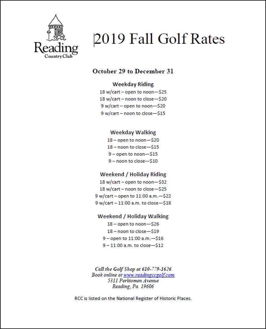 2019 RCC Fall Golf Rates 2019 RCC Fall Golf Rates